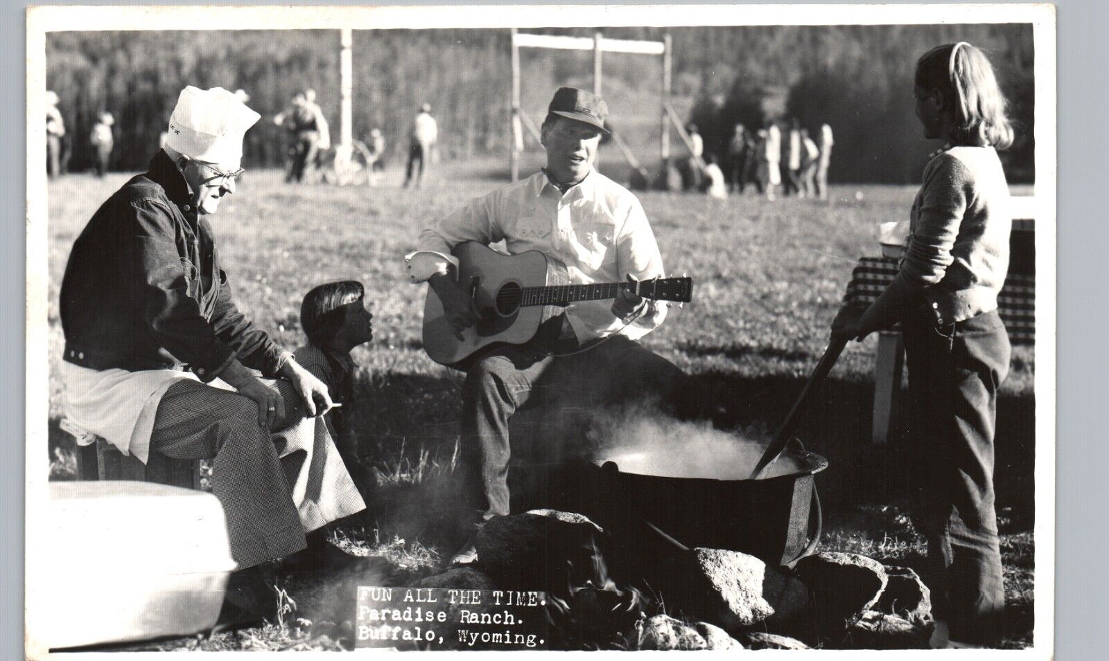 PARADISE RANCH GUITAR CAMP FIRE buffalo wy real photo postcard wyoming history