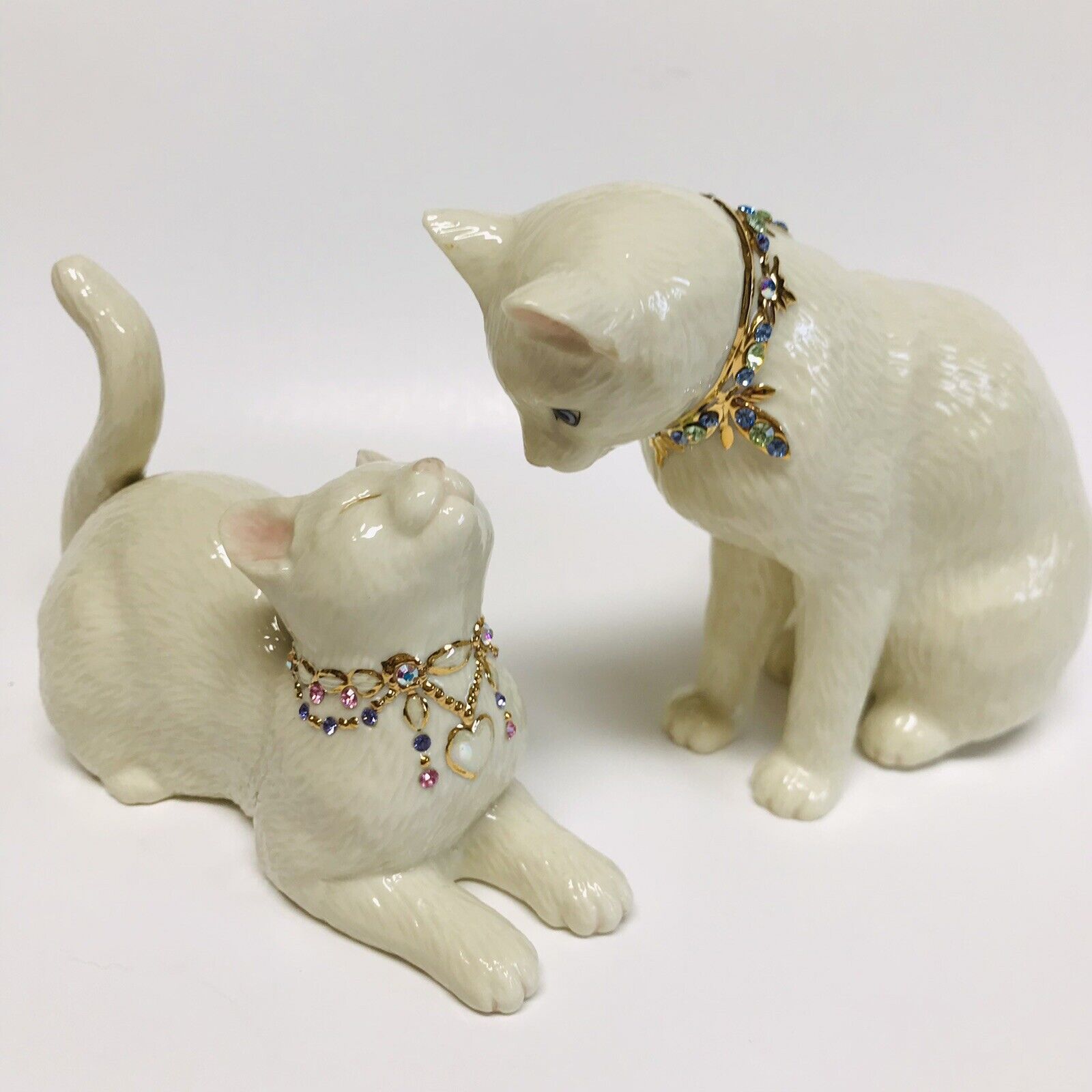 Lenox Porcelain Cat Figurines Awake To A Kiss Jeweled Set of 2