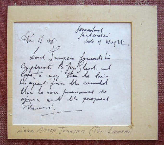 Authentic ALFRED Lord TENNYSON SIGNED Handwritten NOTE Rare Original AUTOGRAPH