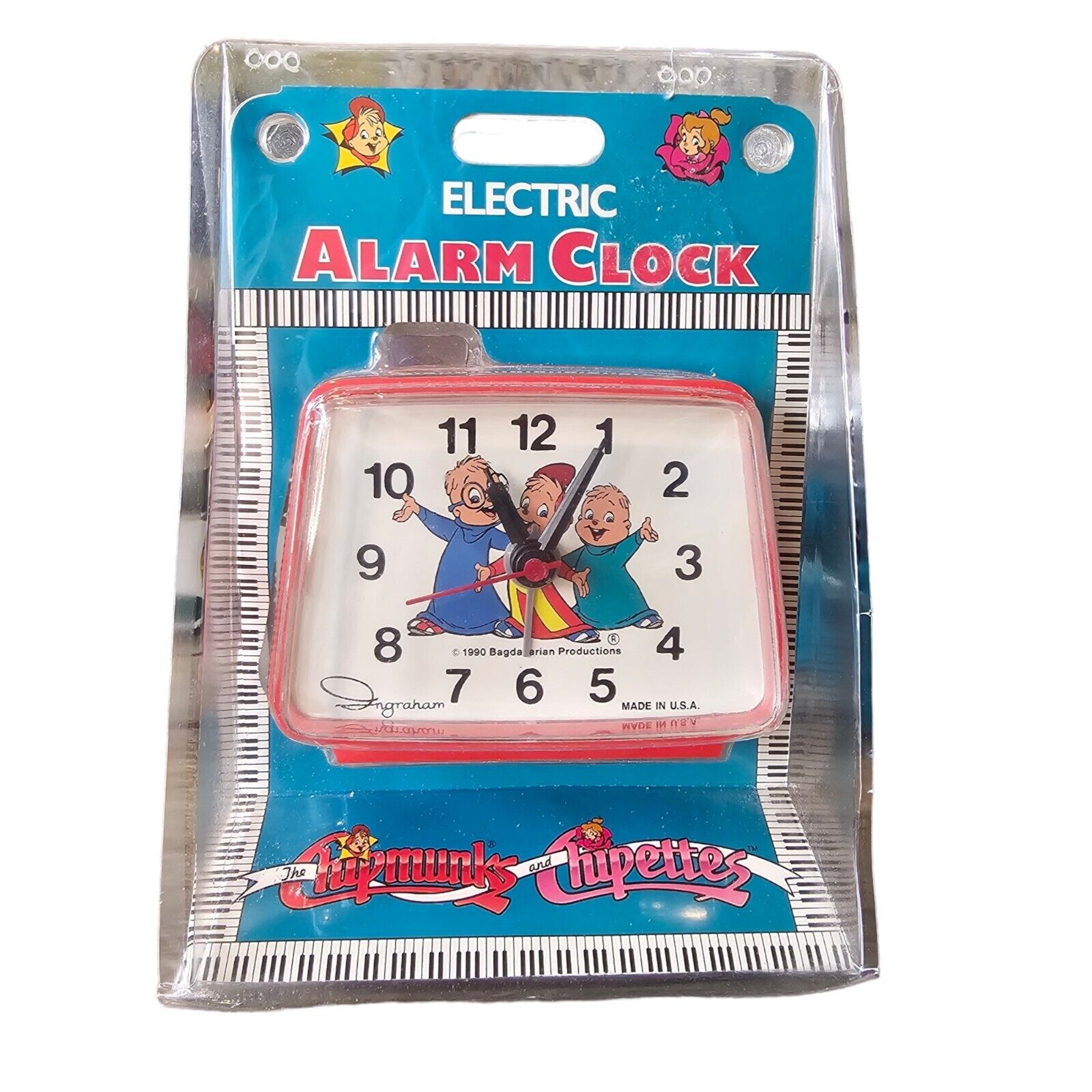 New Vintage 1990 Alvin & the Chipmunks Electric Red Alarm Clock by Ingraham