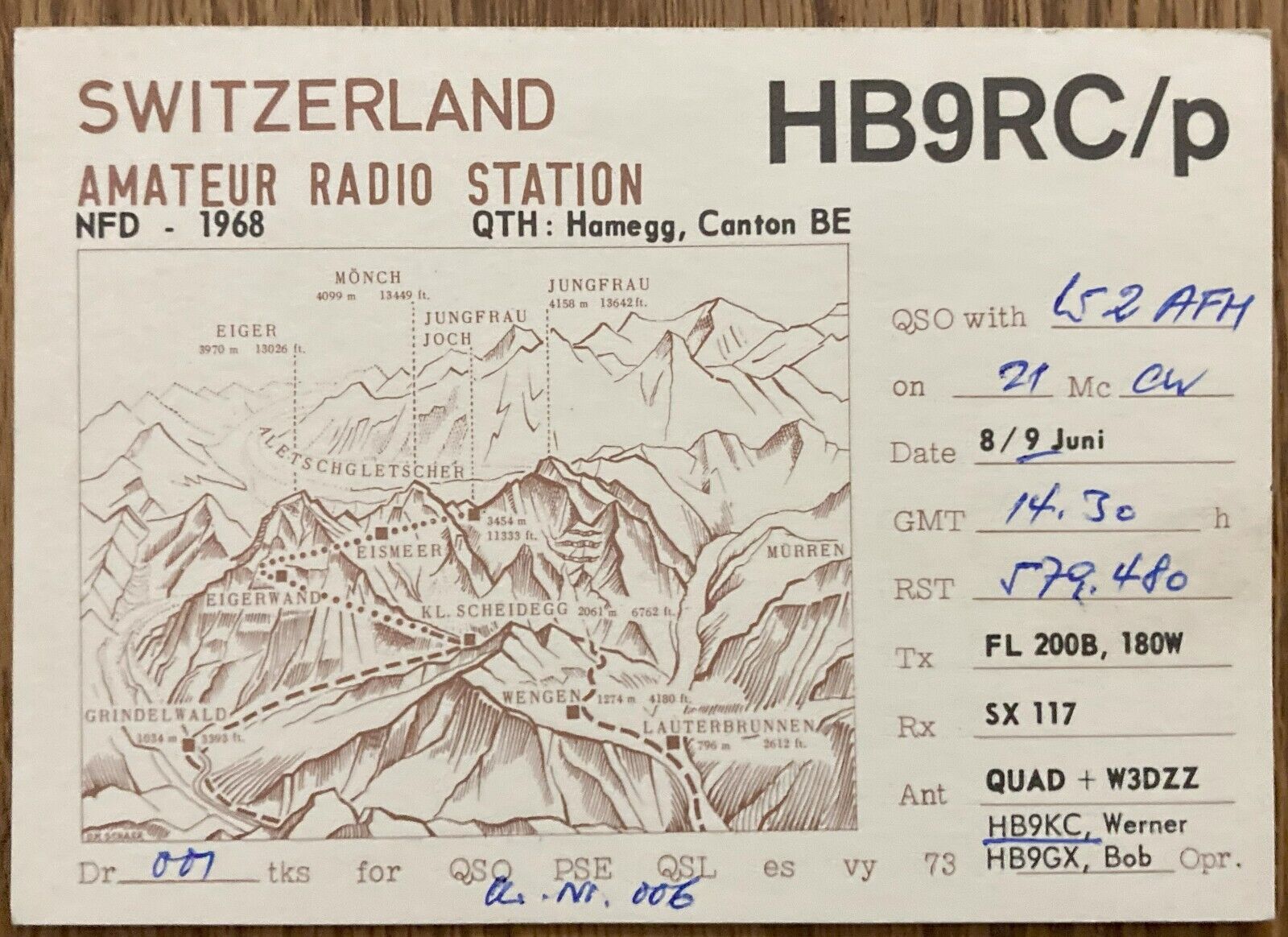 QSL Card - Switzerland   1968   HB9RC/p   Postcard
