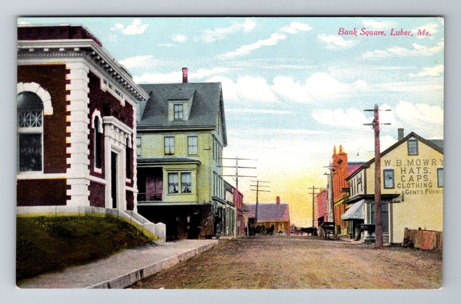 Lubec ME-Maine, Bank Square, Antique, Vintage Postcard