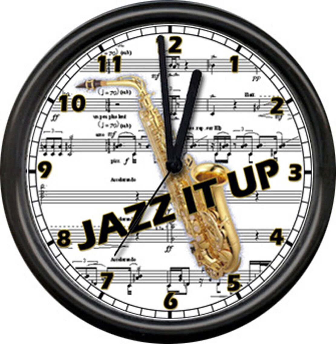 Jazz Musician Saxophone Piano Bar Music Room Lounge Music Notes Sign Wall Clock 