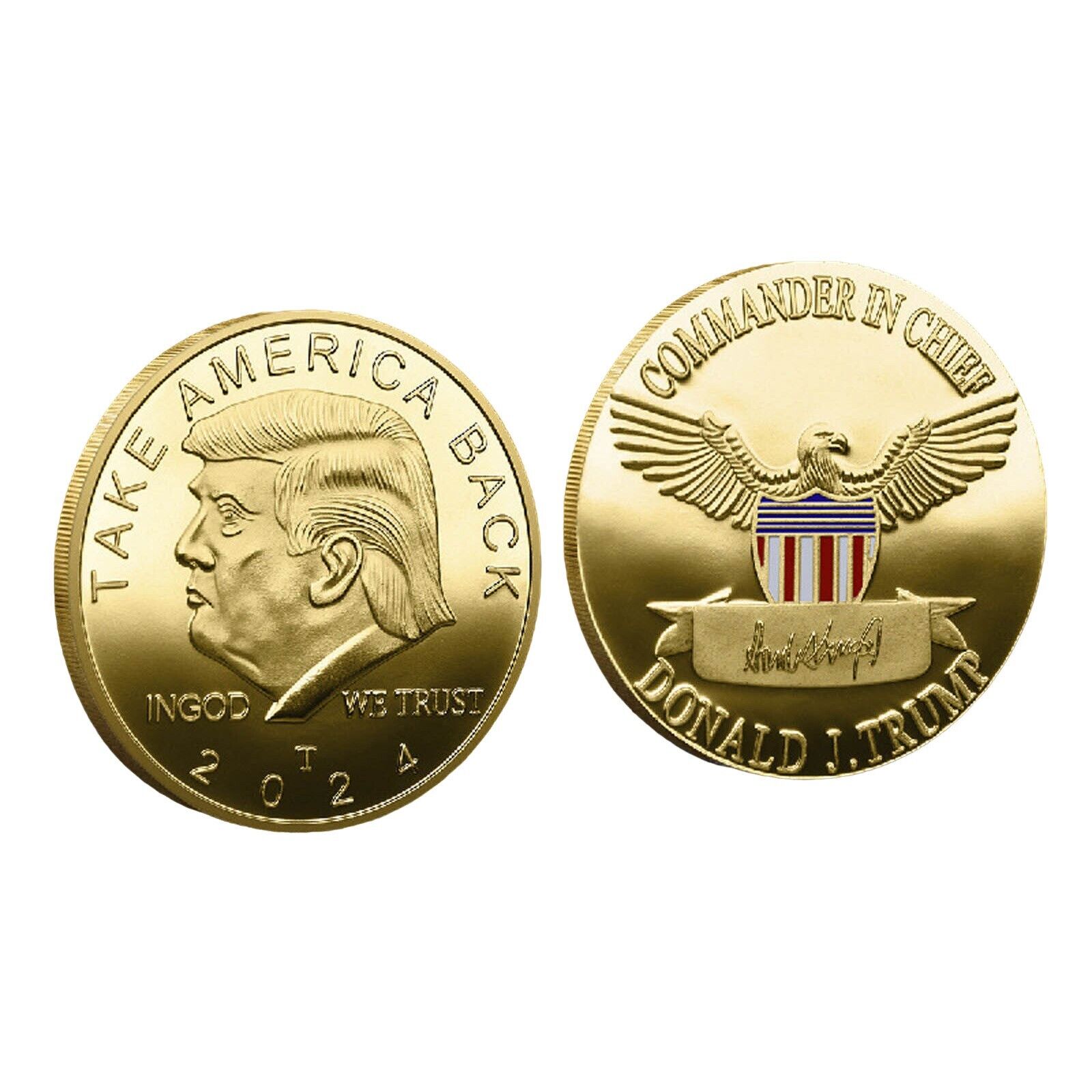 1 Pcs Commemorative Coin 2024 Donald Trump Plated Eagle President TAKE Gold