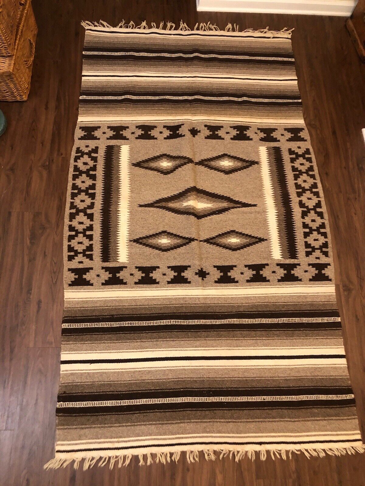 Vintage Southwest Indian Mexico Geometric Hand Woven Wool Area Runner