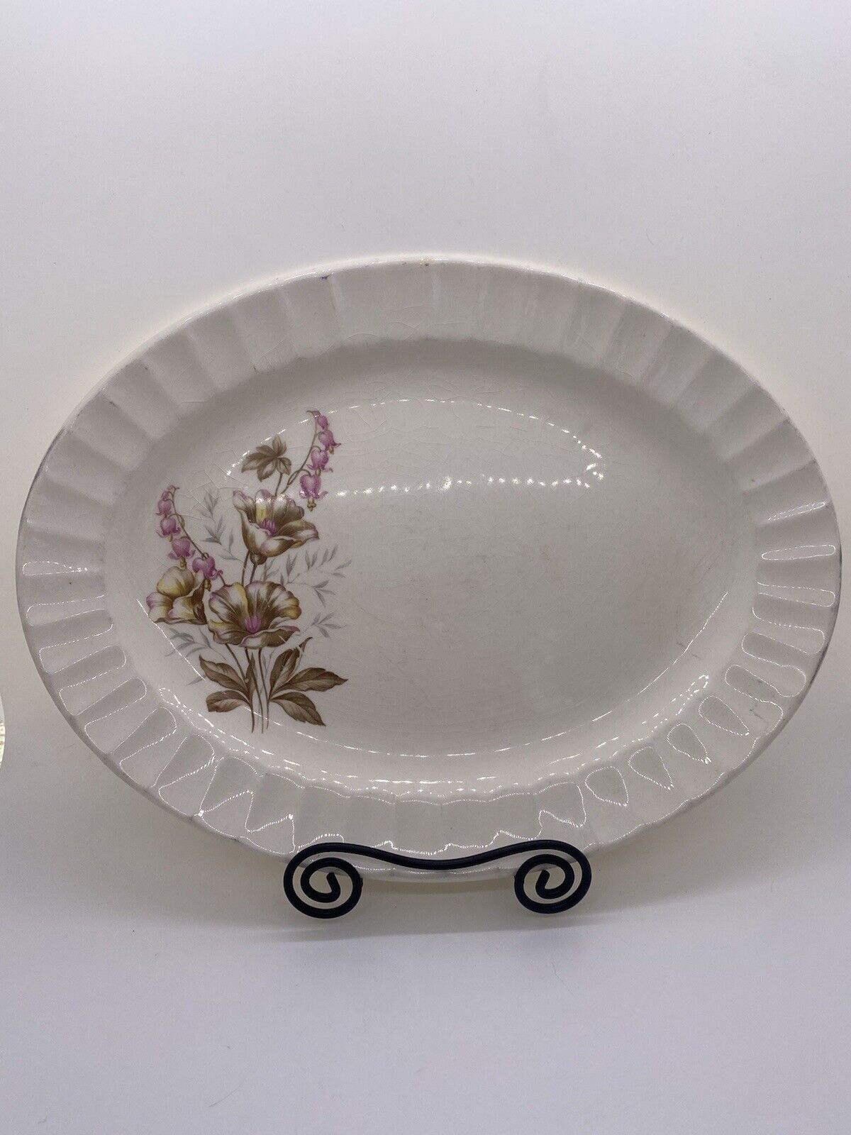 Vtg 1940s Edwin M. Knowles Floral Ribbed Edge Platter