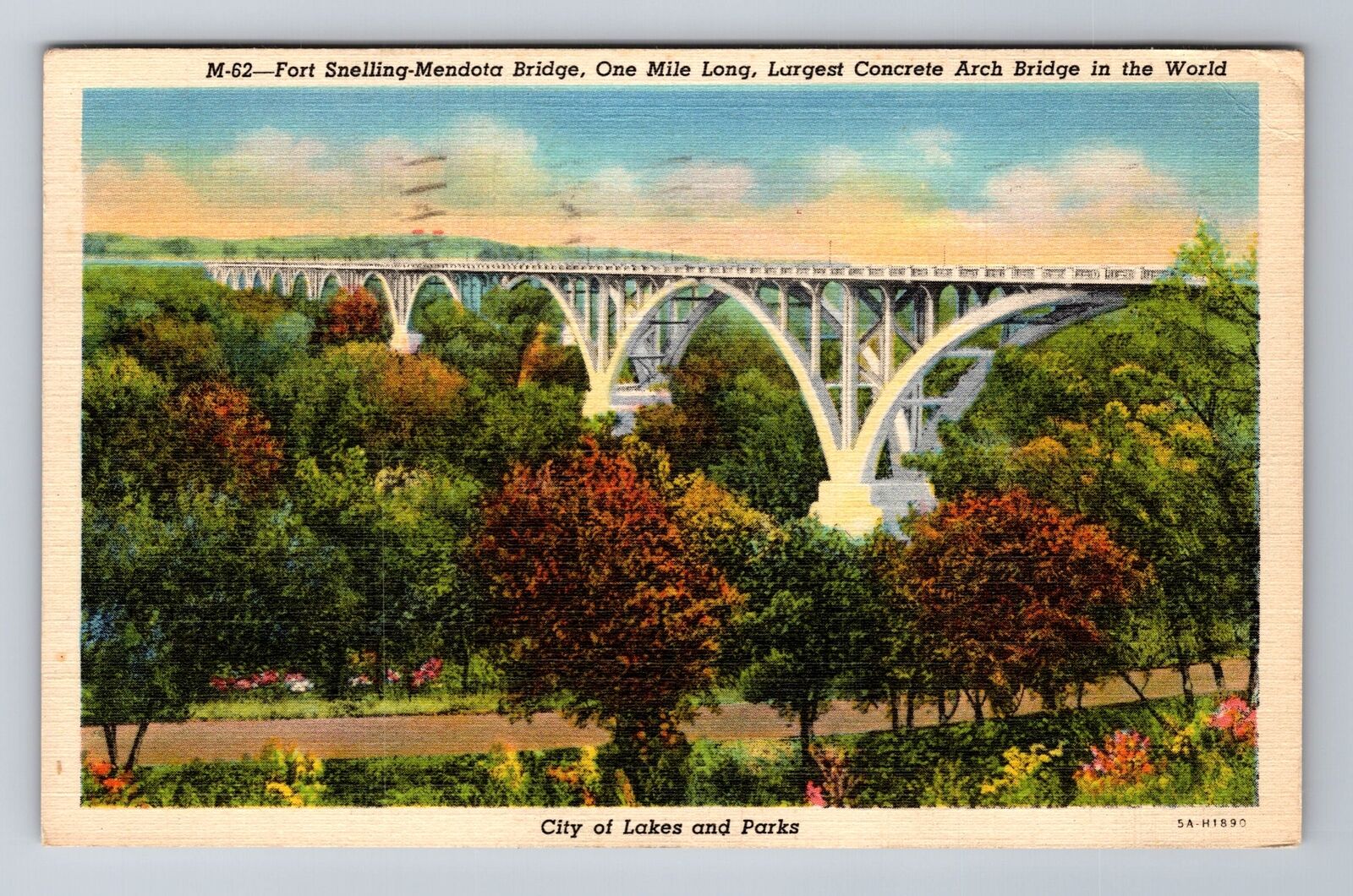 Mendota MN-Minnesota, Fort Snelling Mendota Bridge, Vintage Souvenir Postcard