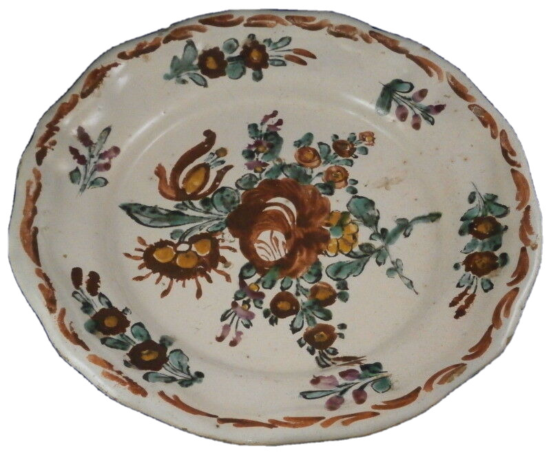Antique Italian English Polychrome Majolica Floral Plate Maiolica Teller Faience