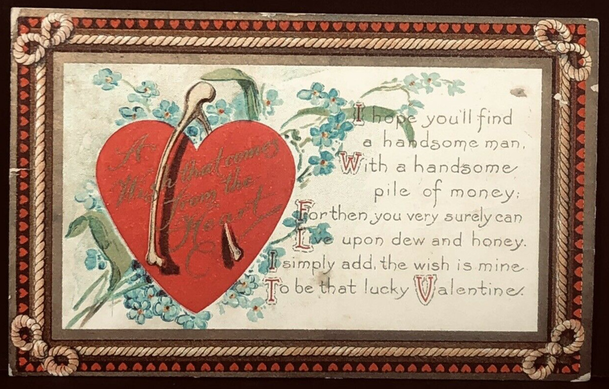Valentine A Wish From The Heart Cannonsburg Michigan 1911 Postcard Vintage