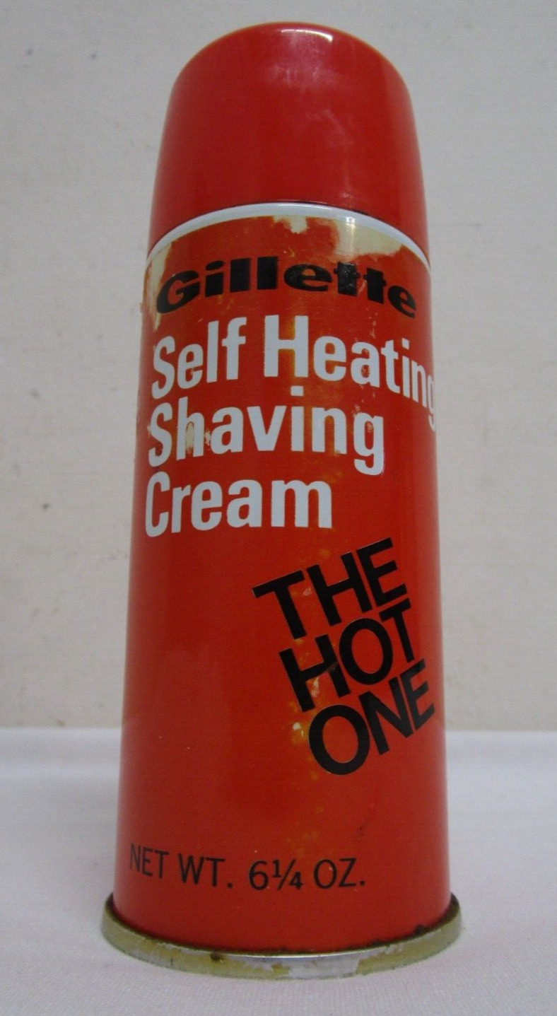 VINTAGE 1970\'s GILLETTE SELF HEATING SHAVING CREAM THE HOT ONE CAN DRUG STORE