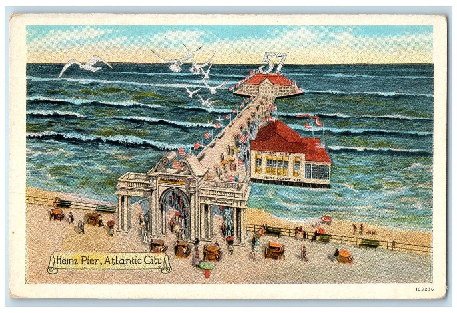 c1920's Aerial View Heinz Pier Entrance Bridge Atlantic City New Jersey Postcard
