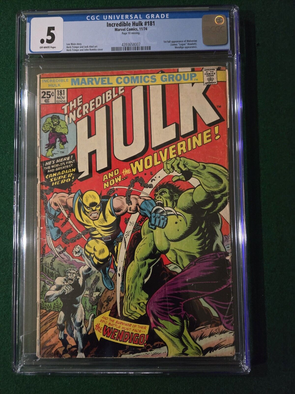 Incredible Hulk #181 CGC 0.5  1974 1st Full Appearance Wolverine