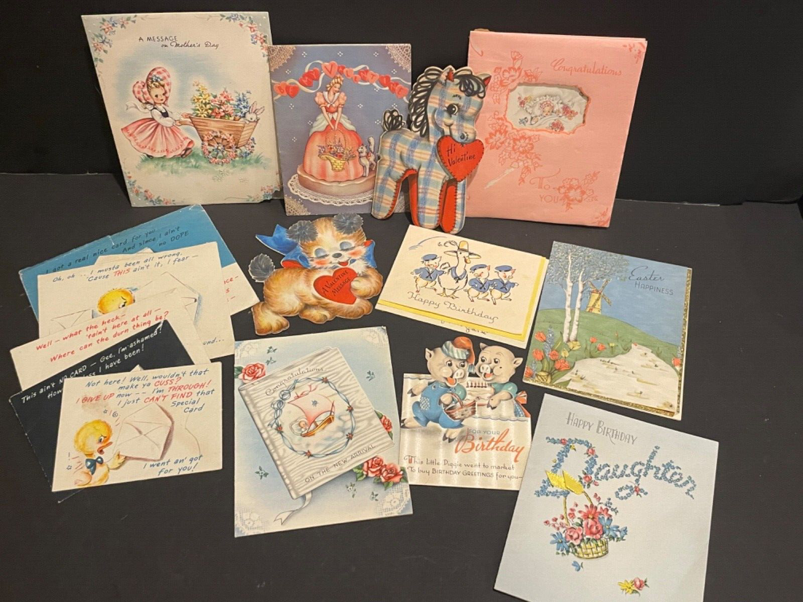 Vintage Valentine Lot of 12 Die Cut Greeting Cards 1940s
