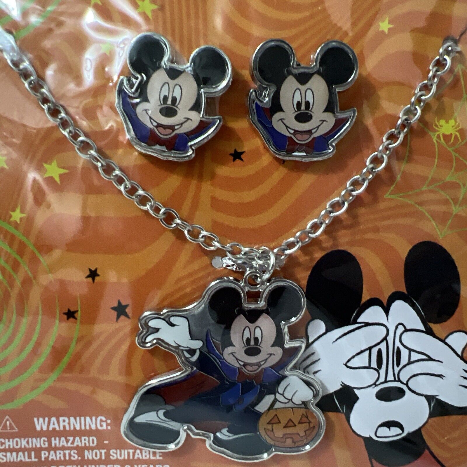 New Claire\'s Disney  VAMPIRE MICKEY MOUSE Halloween Necklace & Earrings Set