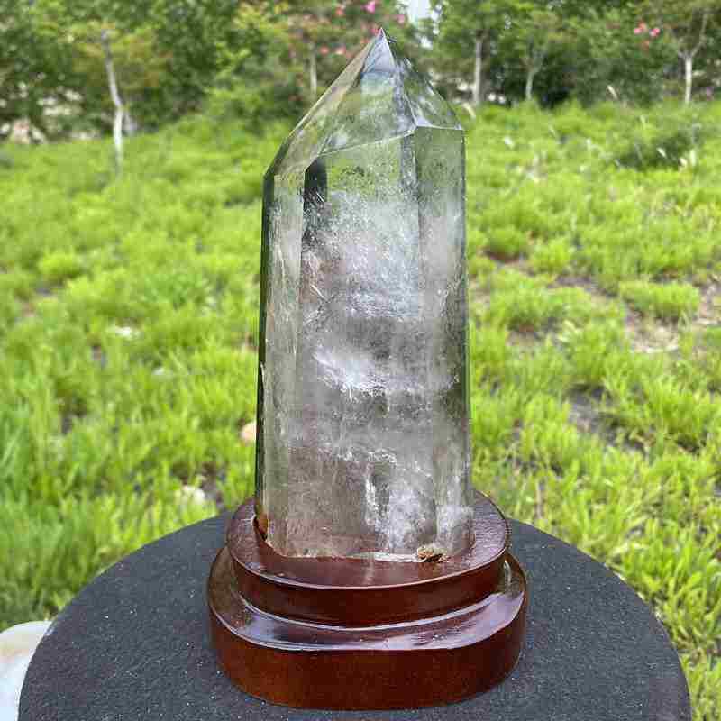 3.69LB Natural Phantom Ghost Clear Quartz Crystal Point Tower Reiki+Stand