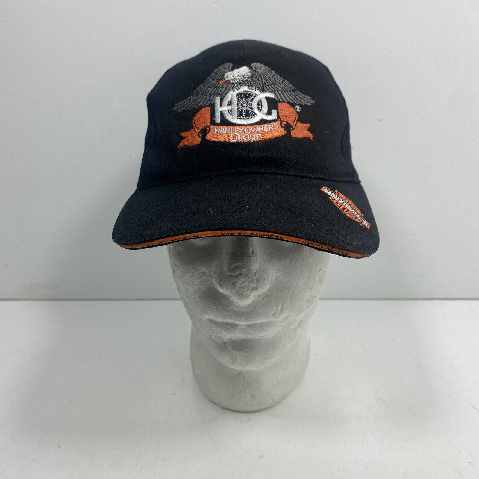 Harley-Davidson Hat  Black Orange Eagle Harley Owners Group Ball Cap Adjustable