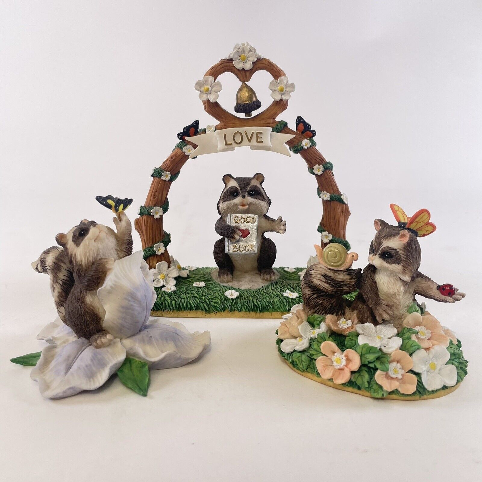 Lot of 3 Fitz & Floyd Silvestri Charming Tails Raccoon Flower Wedding Figurines