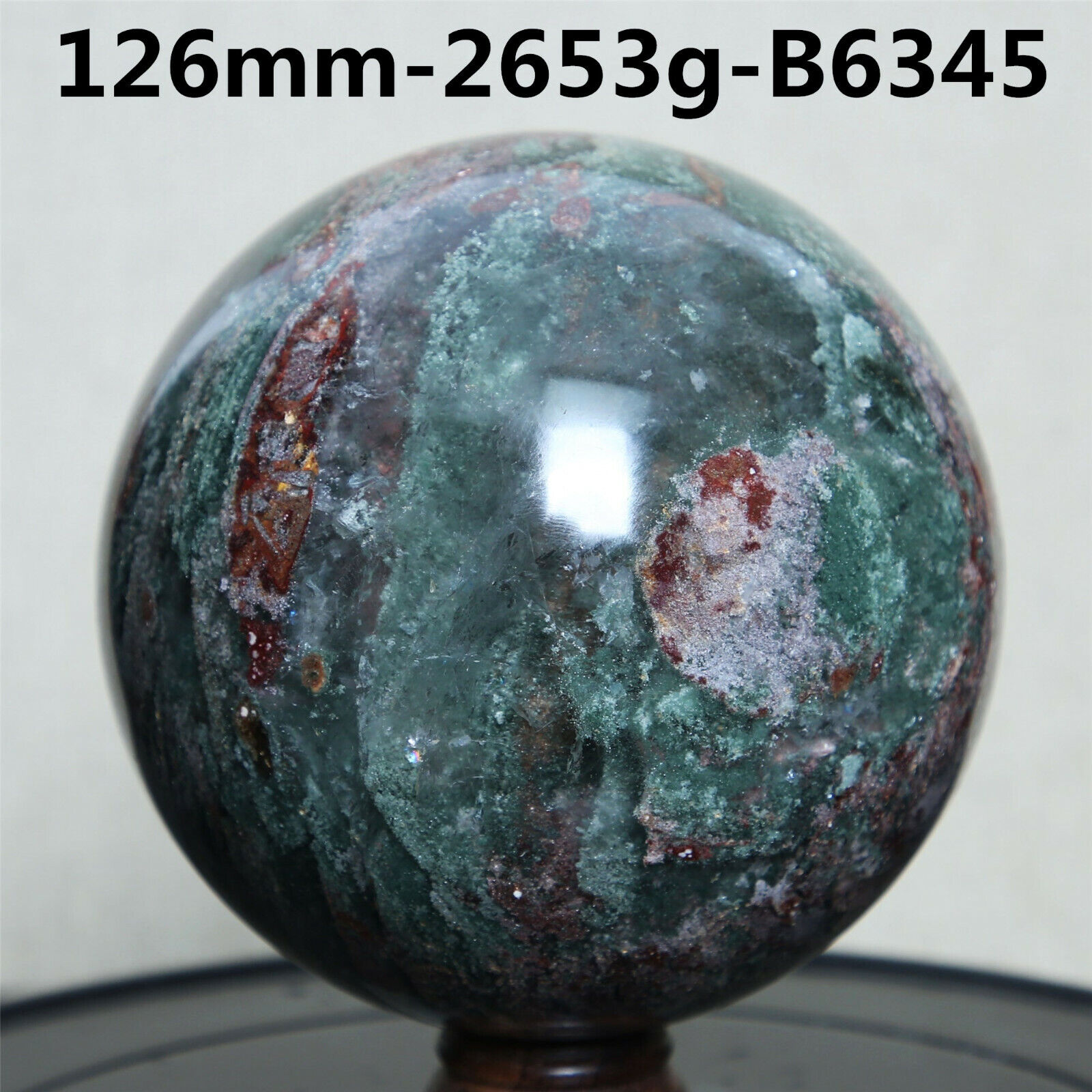 B6345-126mm2653g Natural Green Ghost Phantom Quartz Crystal Ball Sphere Specimen