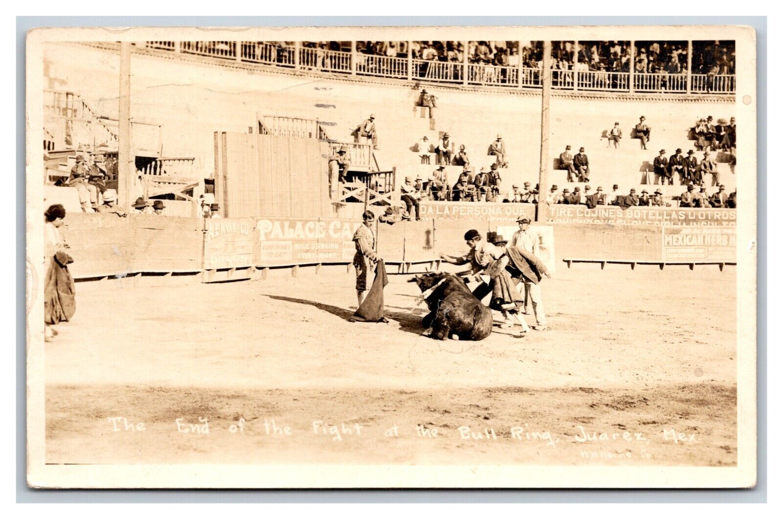 RPPC End of Bull Fight Matadors Juarez Mexico 1927 Horne Photo Postcard V6