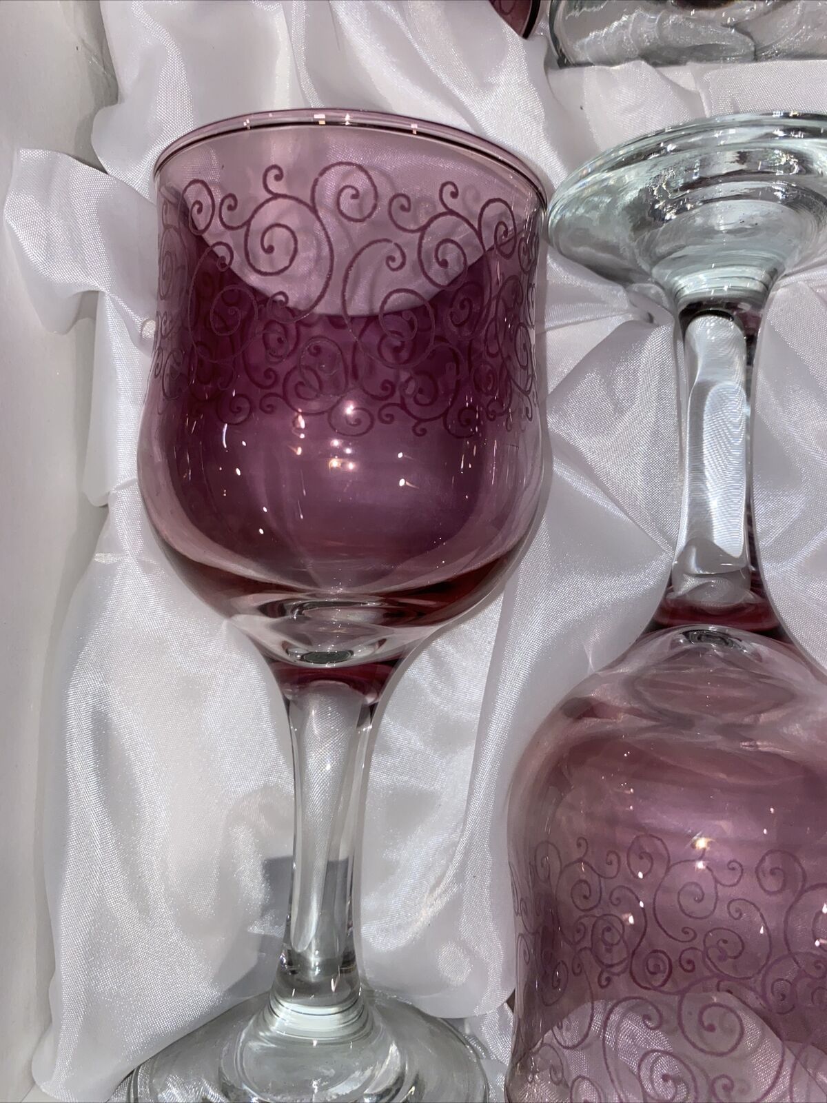 6 Wine Glasses Italian Art Glass Cristalleria Fumo Box Set of Amethyst NEW BOXED