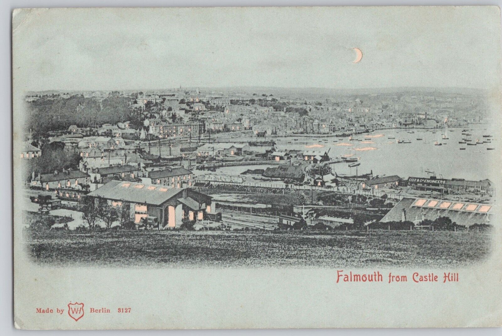 Hold to Light HTL Postcard Falmouth Cornwall England Falmouth from Castle Hill