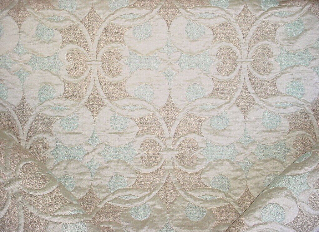 9-1/2Y SCHUMACHER MINT BROWN TEXTURED SCROLL MATELASSE DRAPERY UPHOLSTERY FABRIC