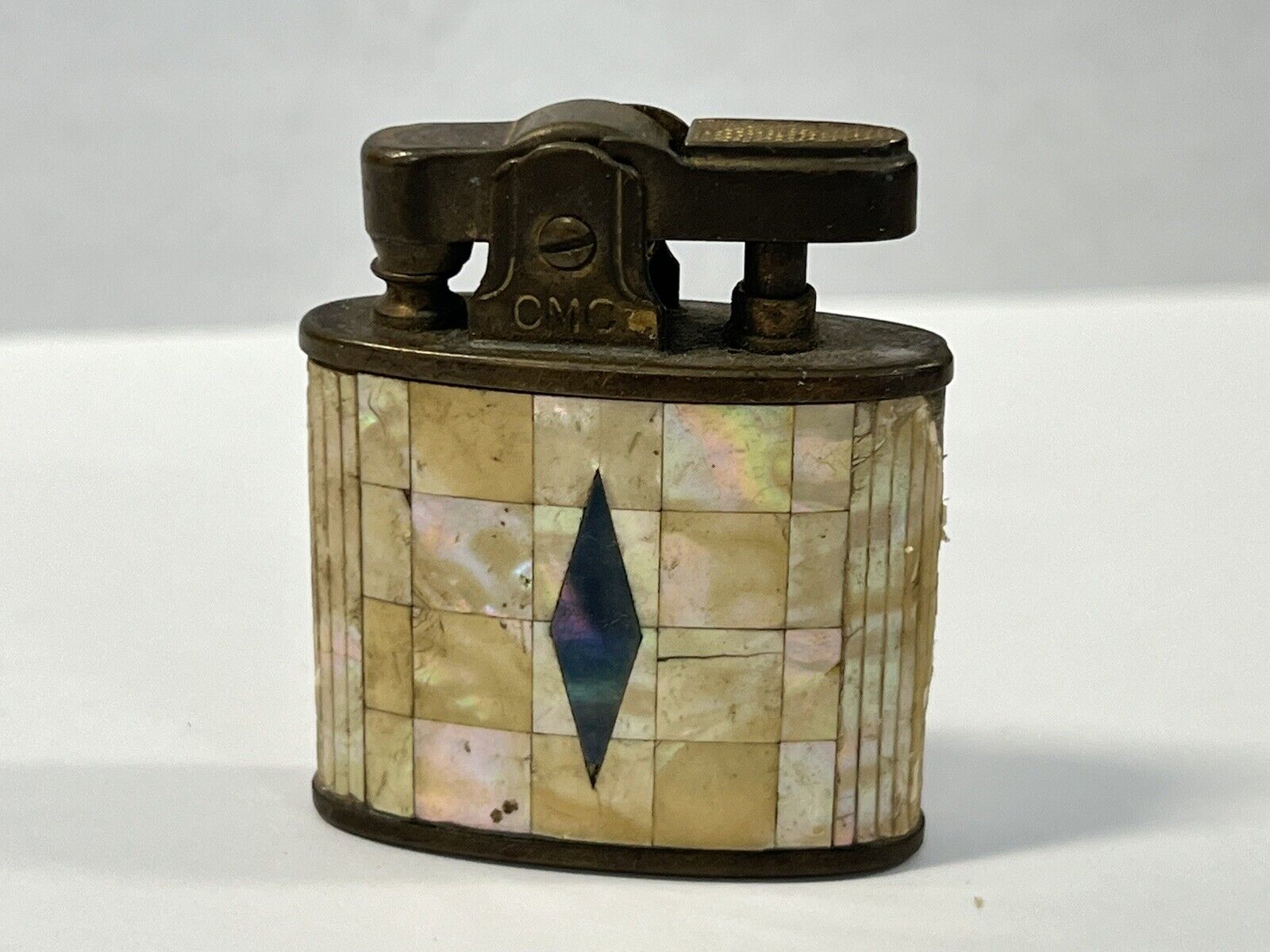 Vintage Continental Lighter Mother Of Pearl Inlay 1.5x1 In Unique Colors L505