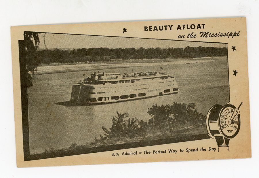 1950 S S Admiral Advertising Card St. Louis MO Steamboat Mississippi River Fares