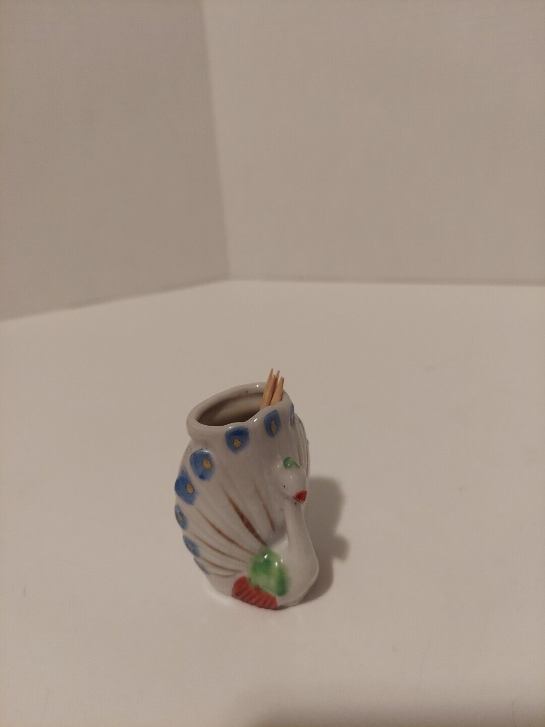 Vintage Porcelain Peacock Toothpick Holder Made In Japan