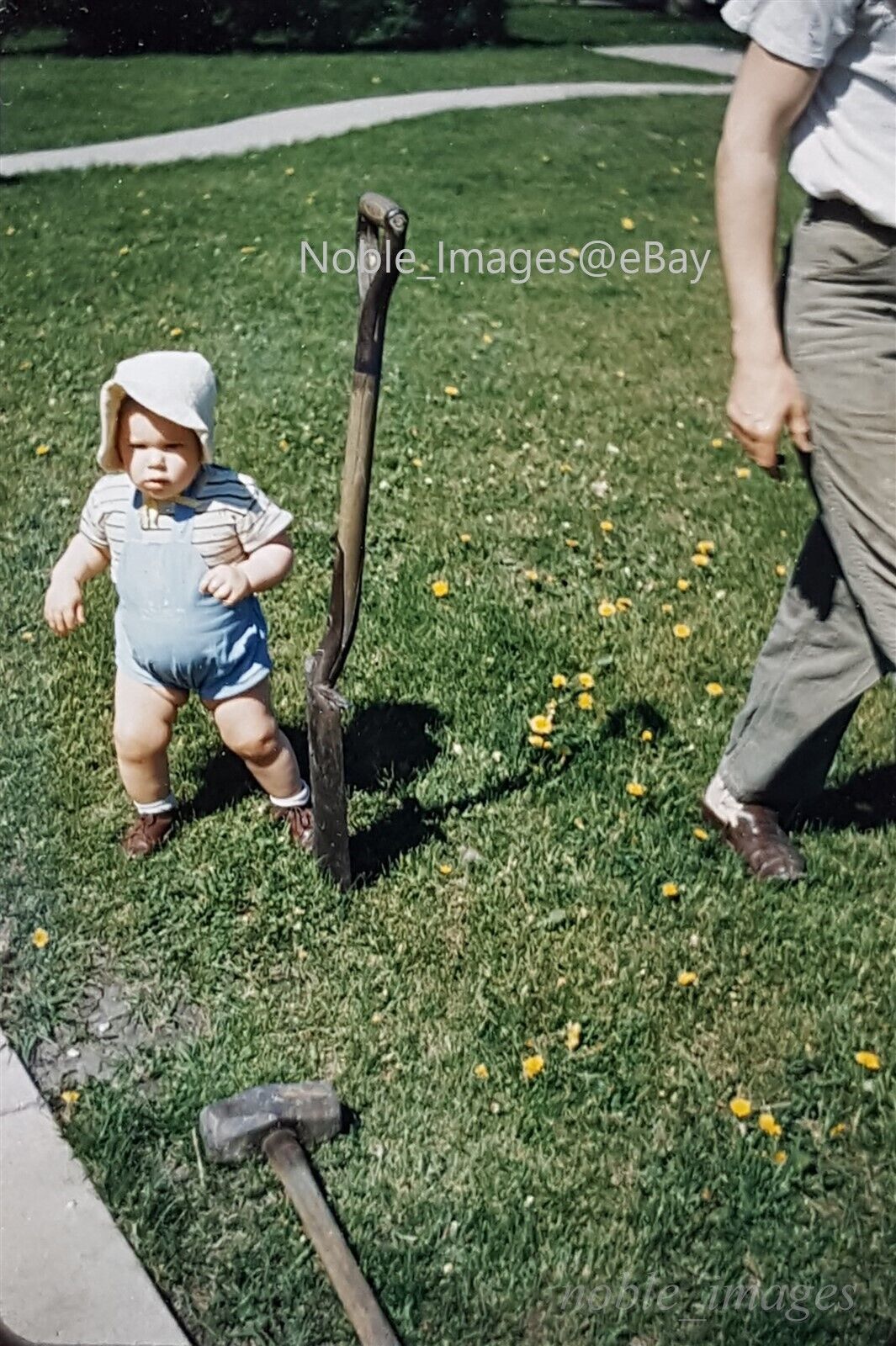 1953 Chubby Toddler Girl Shovel Yard Red-Border Kodachrome Slide