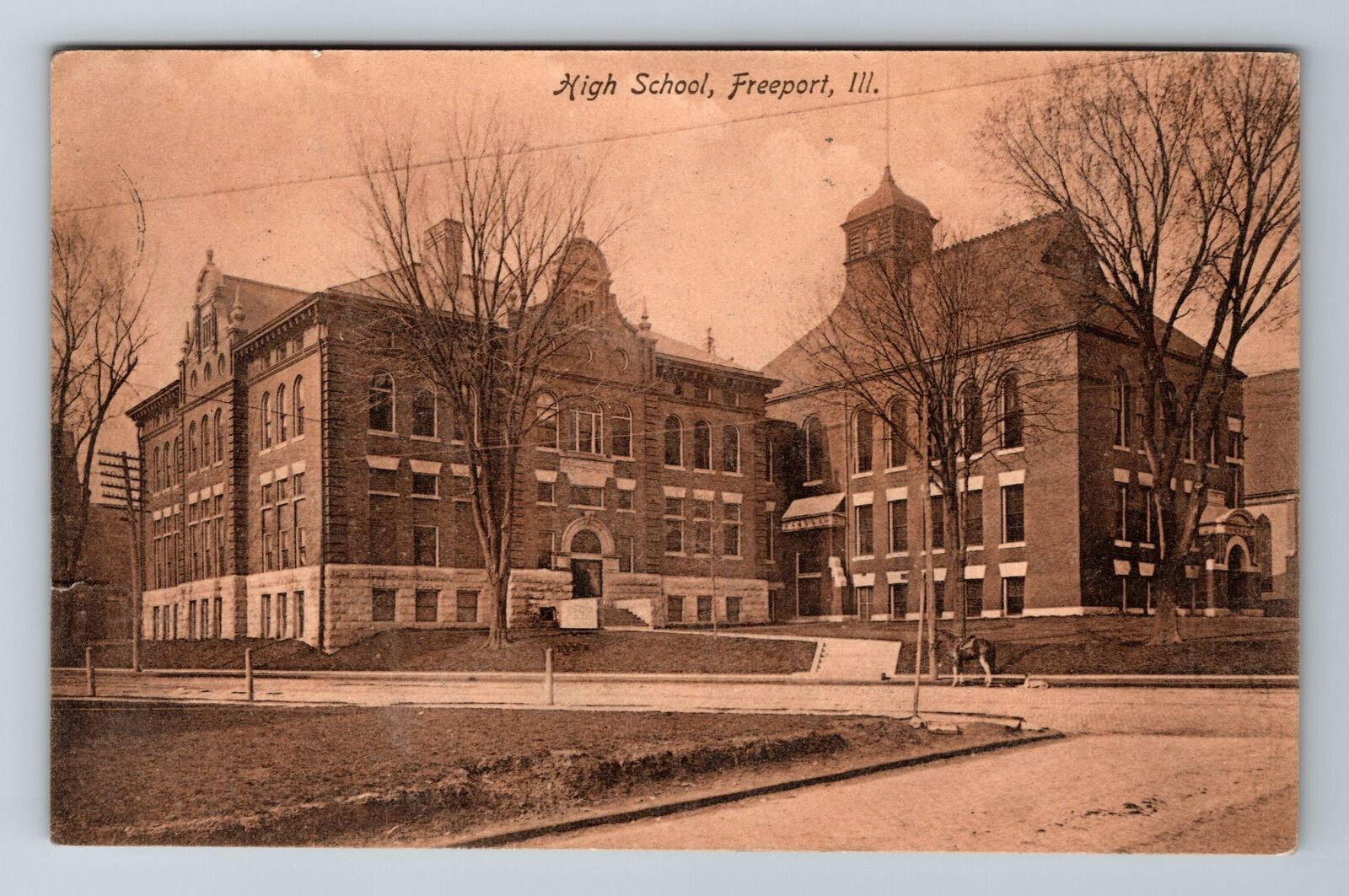 Freeport IL-Illinois, High School, c1908 Antique Vintage Souvenir Postcard