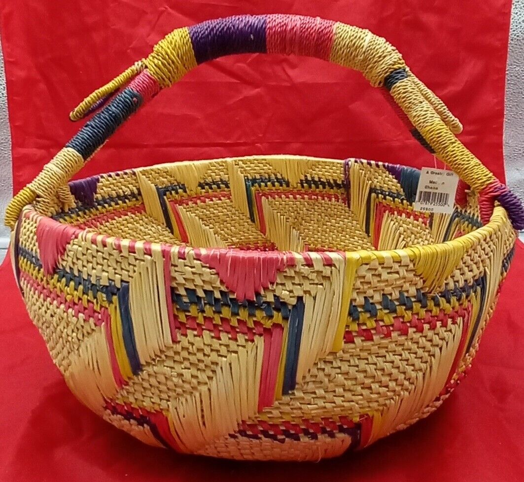 LARGE HAND WOVEN  AFRICAN MADE MARKET BASKET