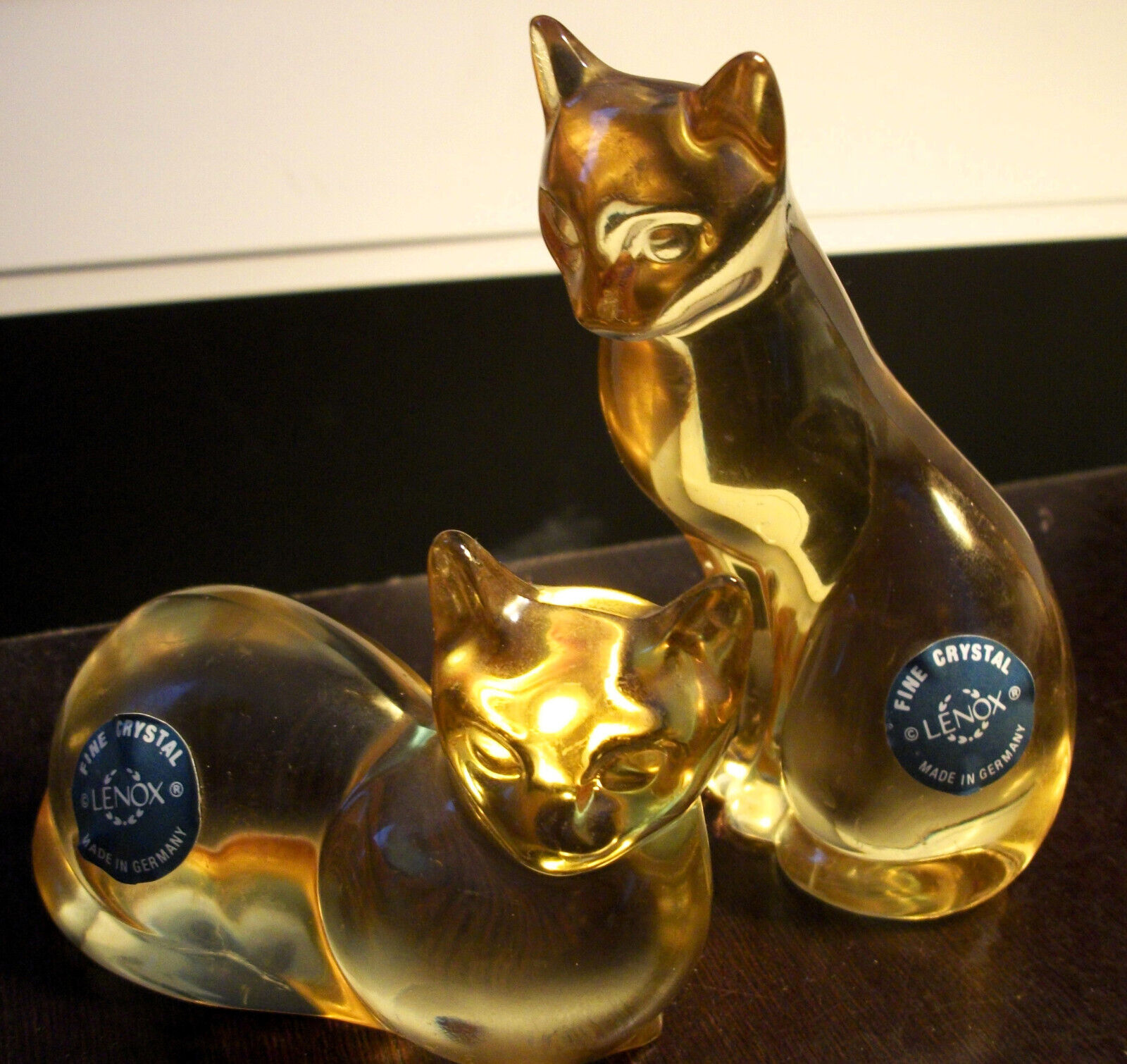 RARE Vintage Lenox Fine AMBER lead Crystal CatS Made in Germany 4.5\