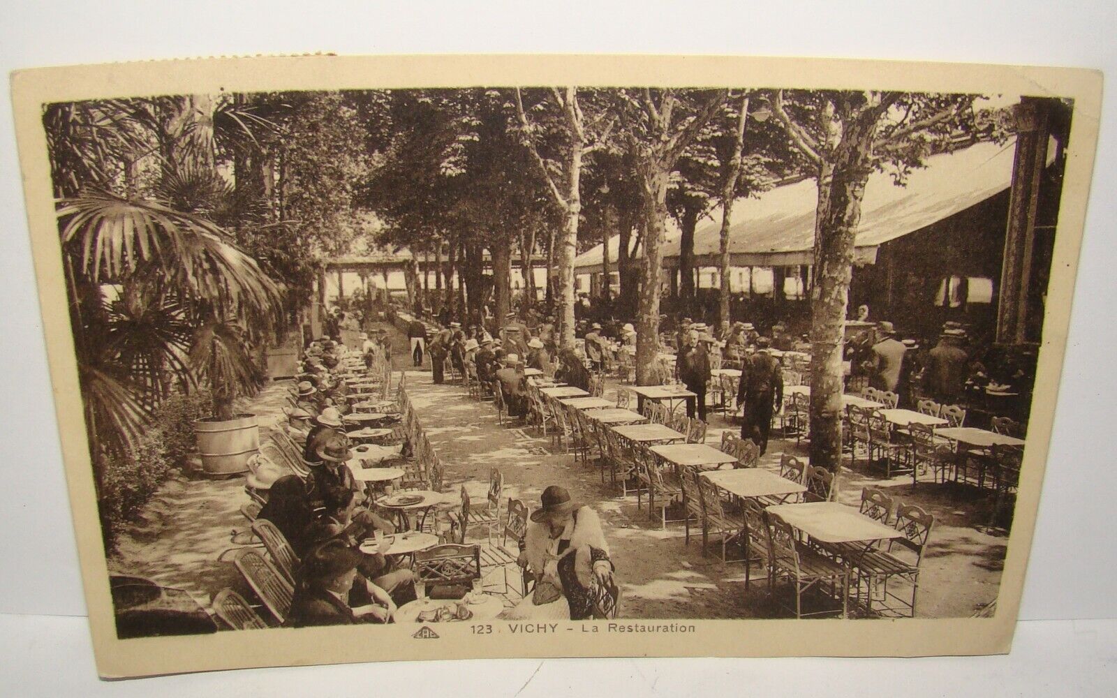 Vichy Restaurant France French Photo Postcard to Palestine 1933 Stamp 