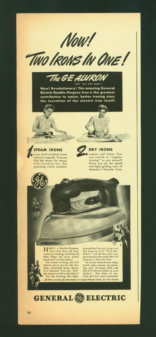 General Electric Irons Vintage 1941 Print Ad