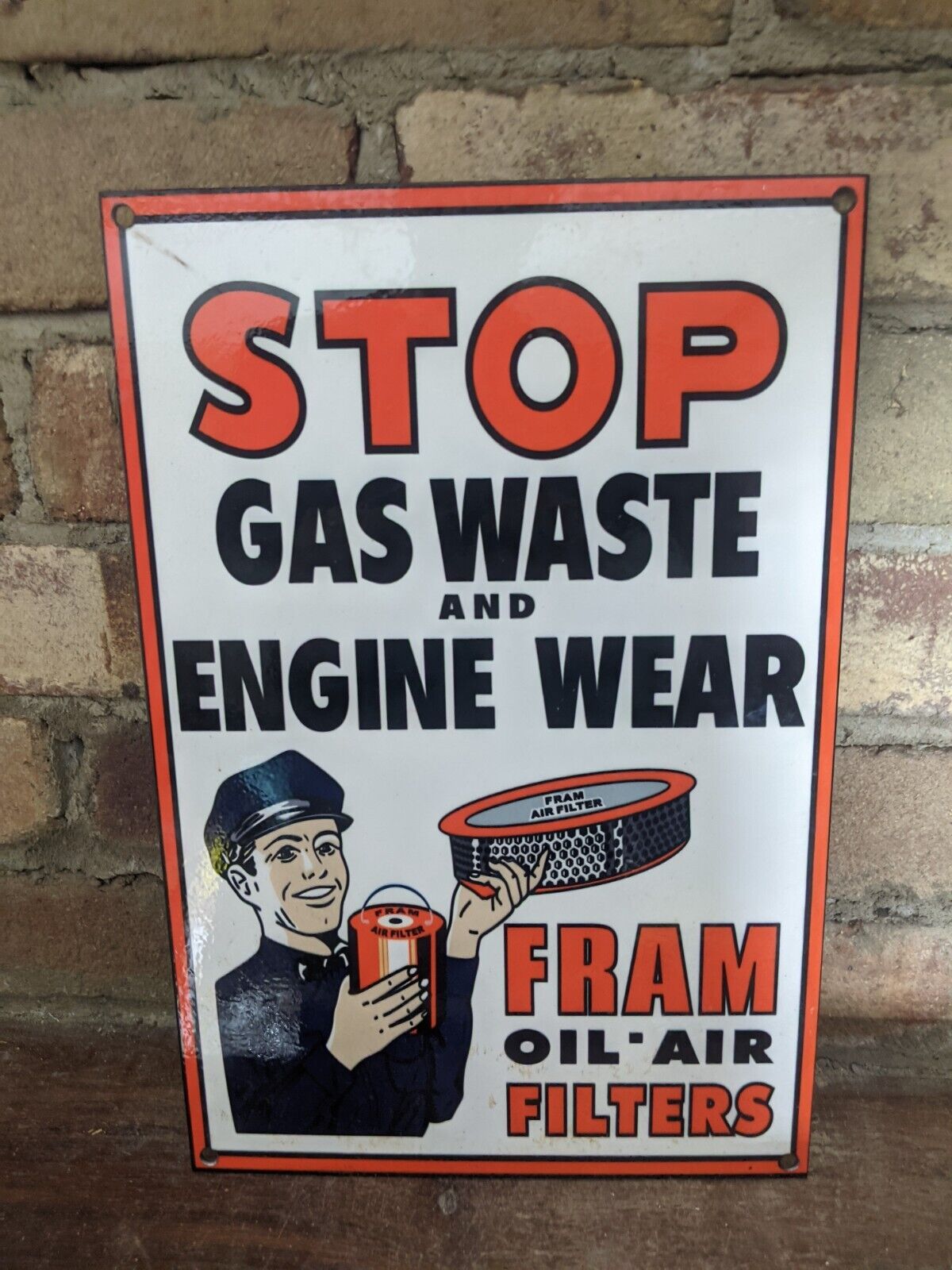 VINTAGE FRAM OIL-AIR-FUEL FILTERS PORCELAIN ADVERTISING CAR PARTS SIGN 12