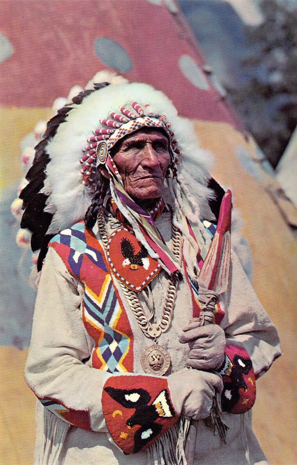 Vintage 1964 Native American Indian Headdress Mint postcard A52