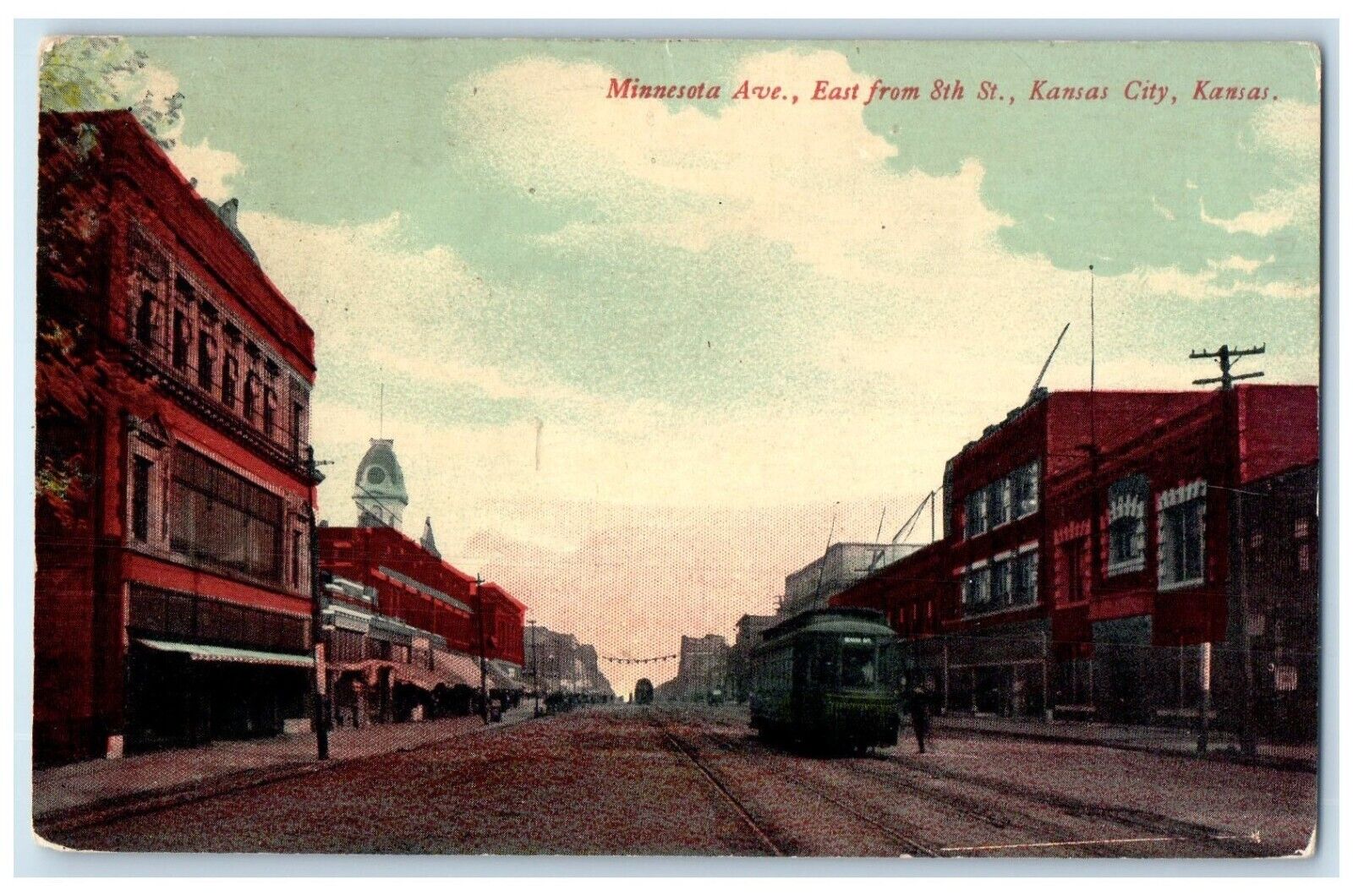 c1910s Minnesota Avenue East From 8th St. Trolley Kansas City Kansas KS Postcard