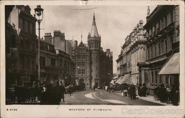 Devon England 1912 Plymouth Looking Along Bedford Street WHS Postcard 1p stamp