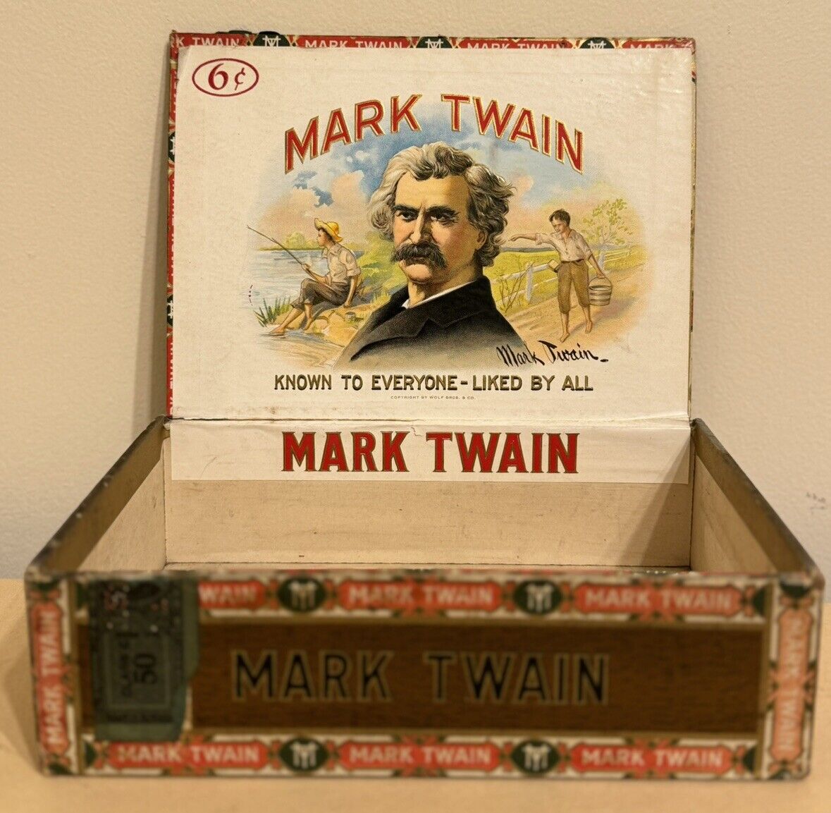 Antique Mark Twain Cigar Box Advertising Huck Finn Tom Sawyer Tobacco
