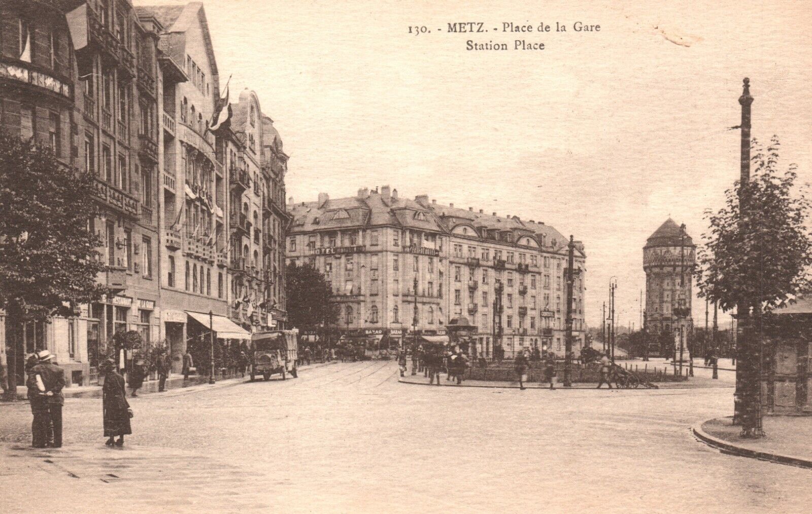 Vintage Postcard 1910\'s Metz Place De La Gare Station Place Street View