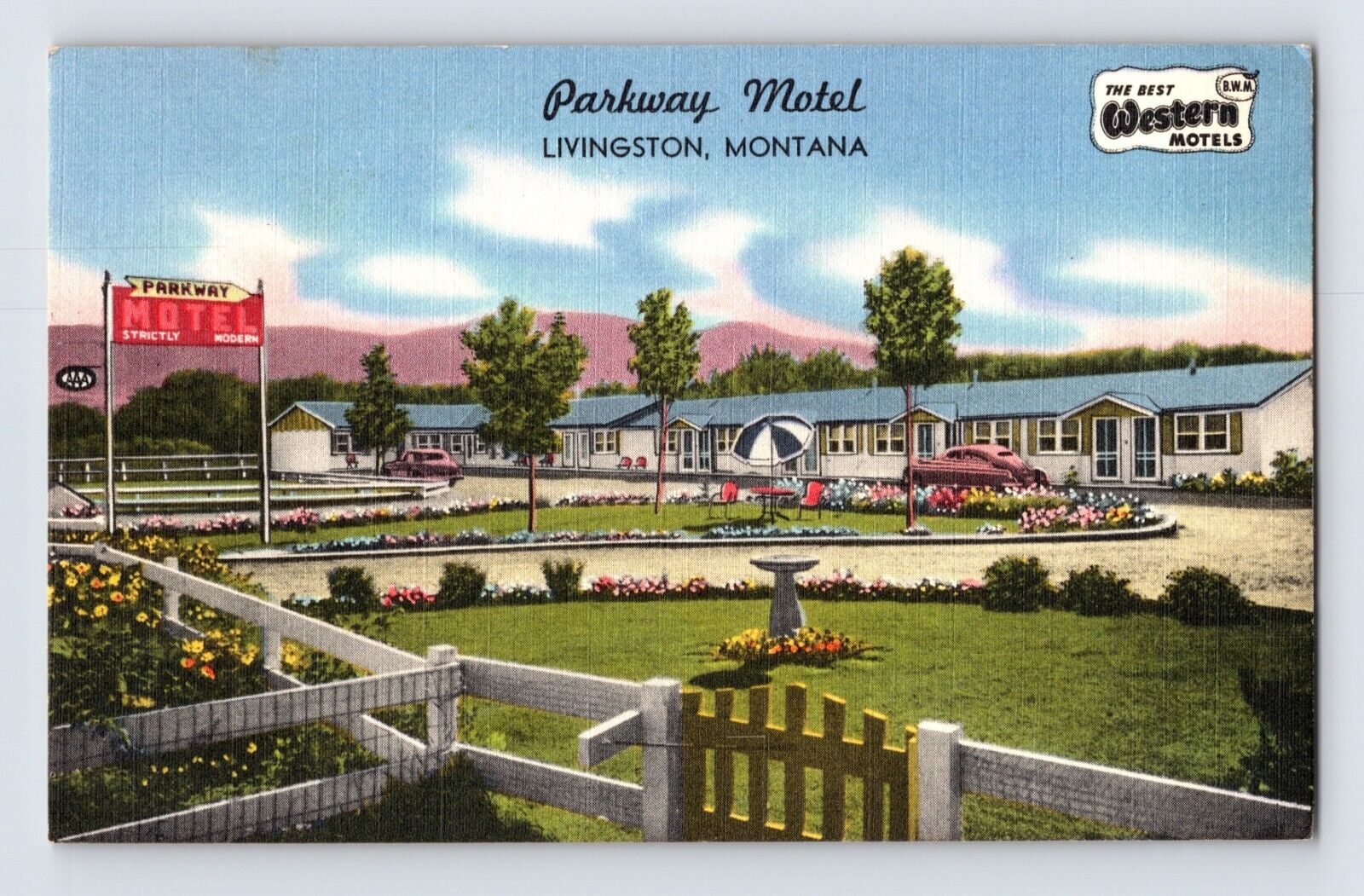 Postcard Montana Livingston MT Parkway Motel 1962 P Linen