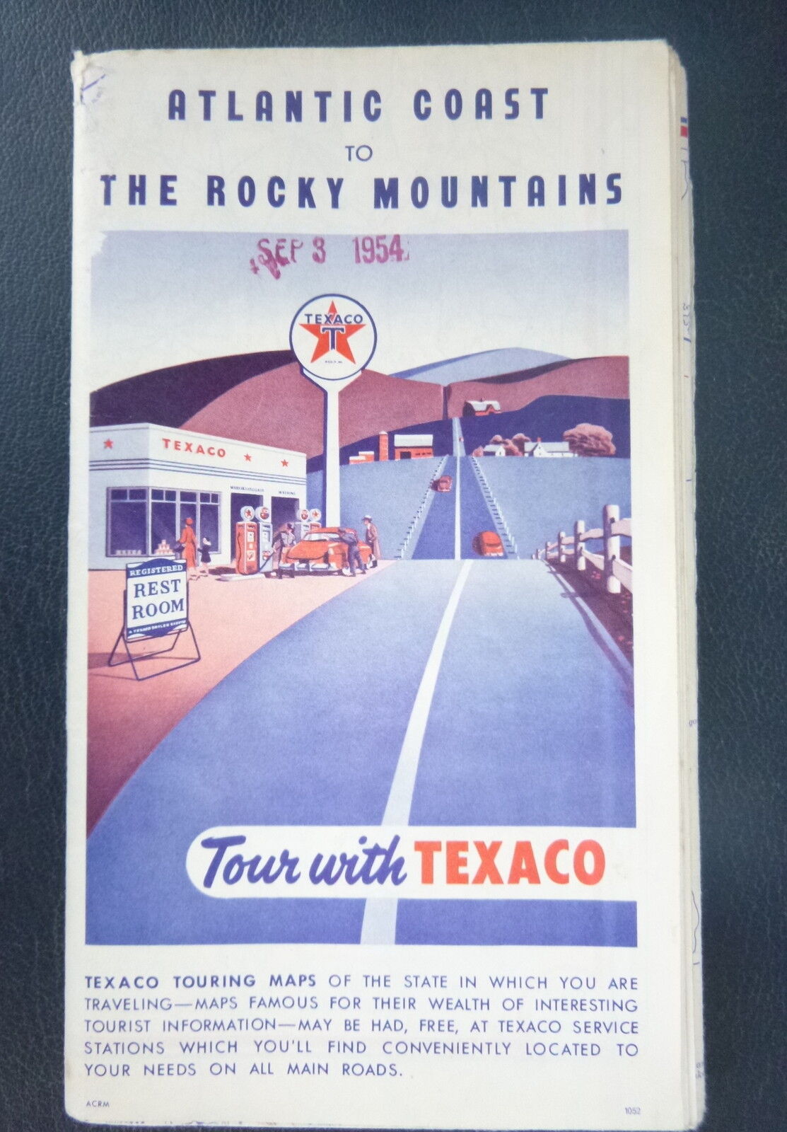 1952 Atlantic Coast to Rocky Mountains  road map Texaco oil gas large route 66