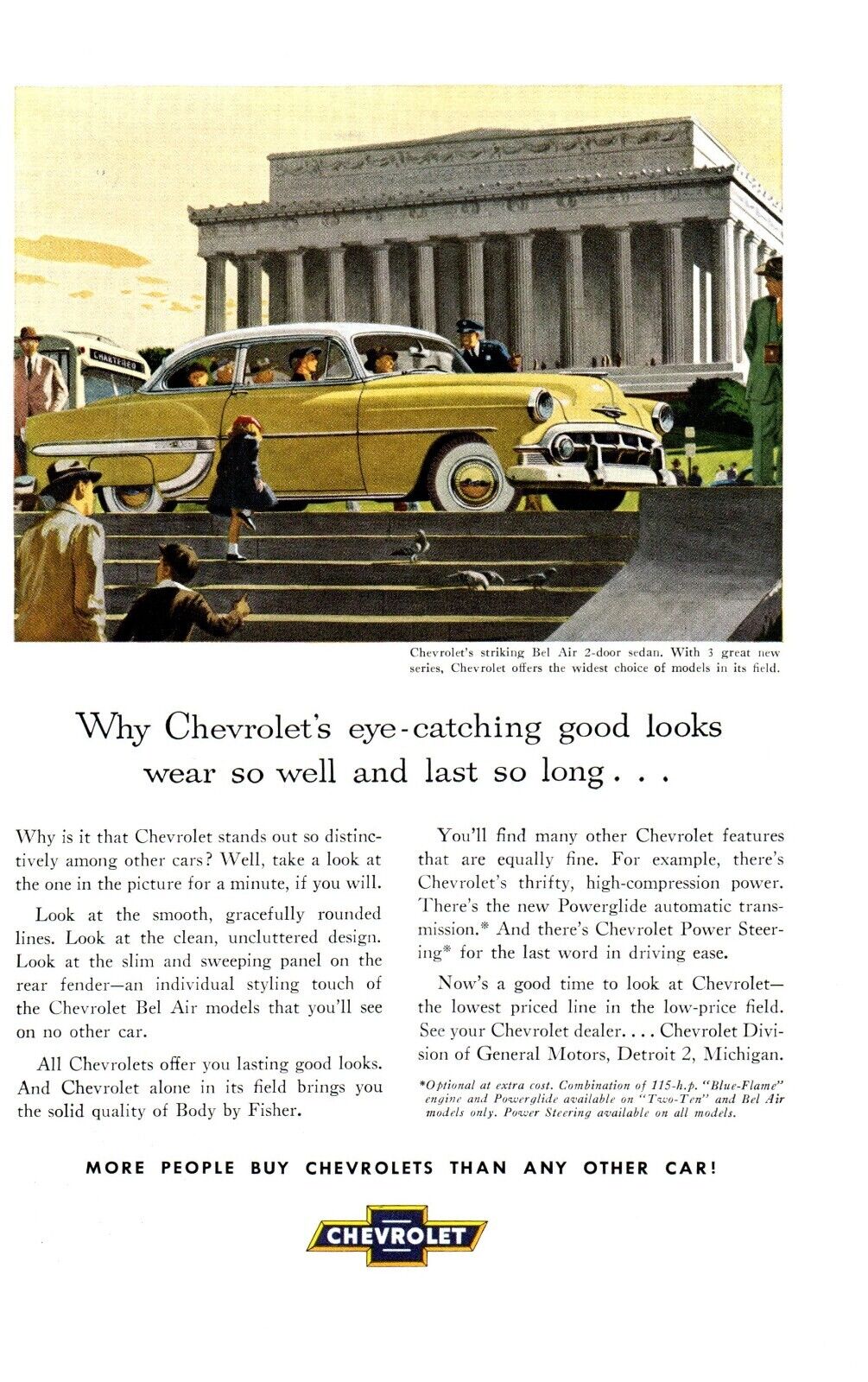 Chevrolet Chevy Bel Air White Walls Body by Fisher GM Print Advertisement 1953