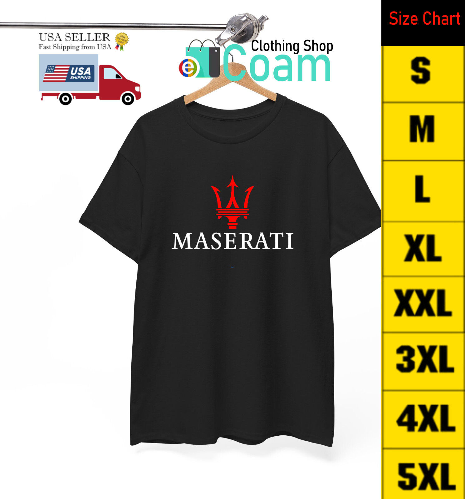 Popular Item Maserati Racing Logo T-Shirt Unisex Heavy Cotton Tee Size S-5XL