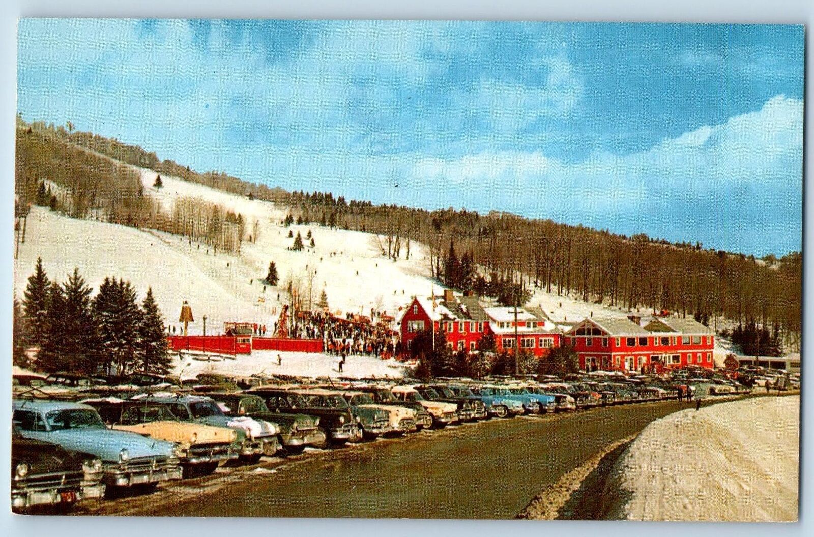 c1950's Manchester Vermont Big Bromley Ski Center Ski Area Classic Cars Postcard