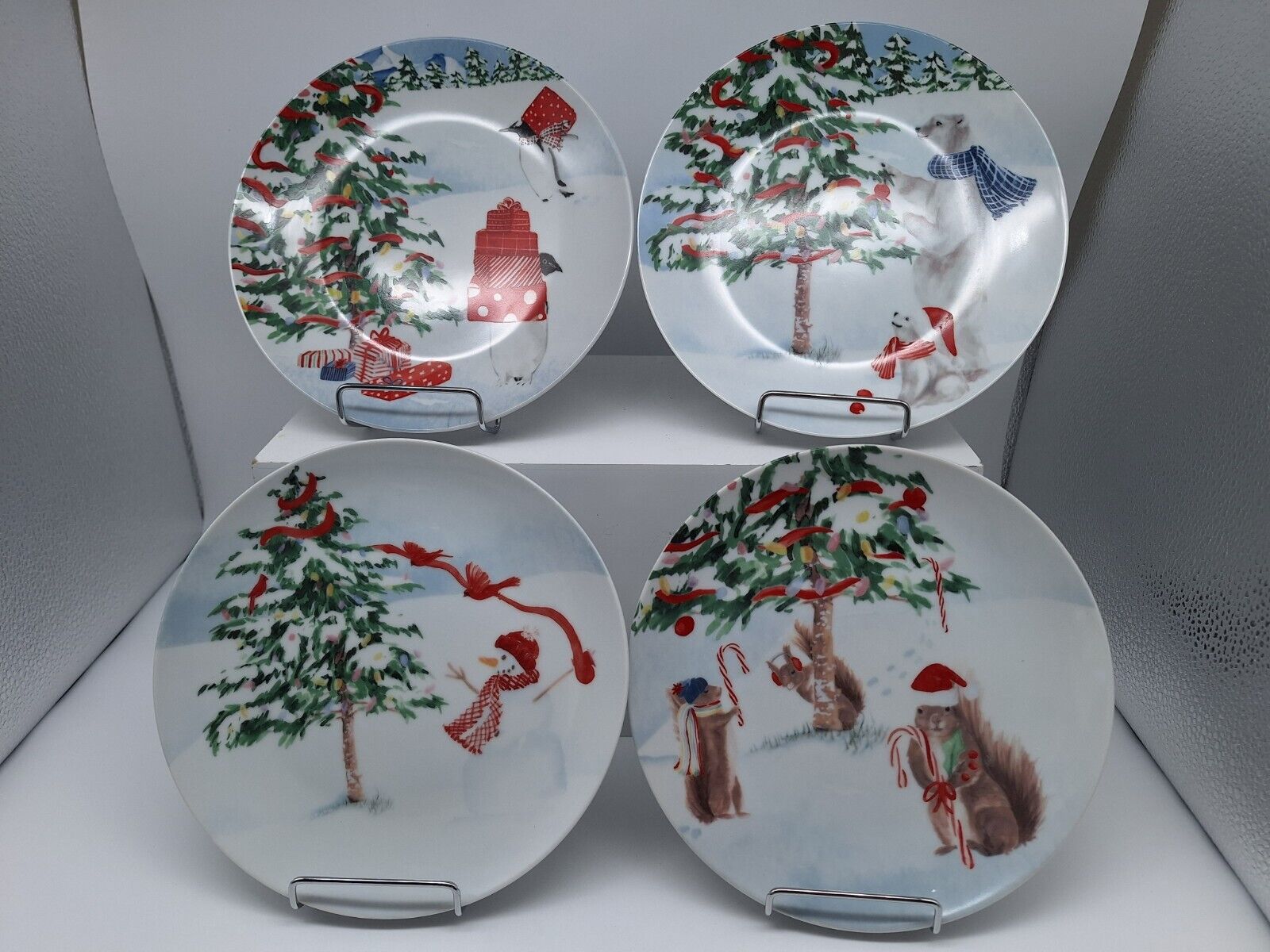 4 Christmas Salad Plates North Pole Trading Co  Good Tidings  Porcelain