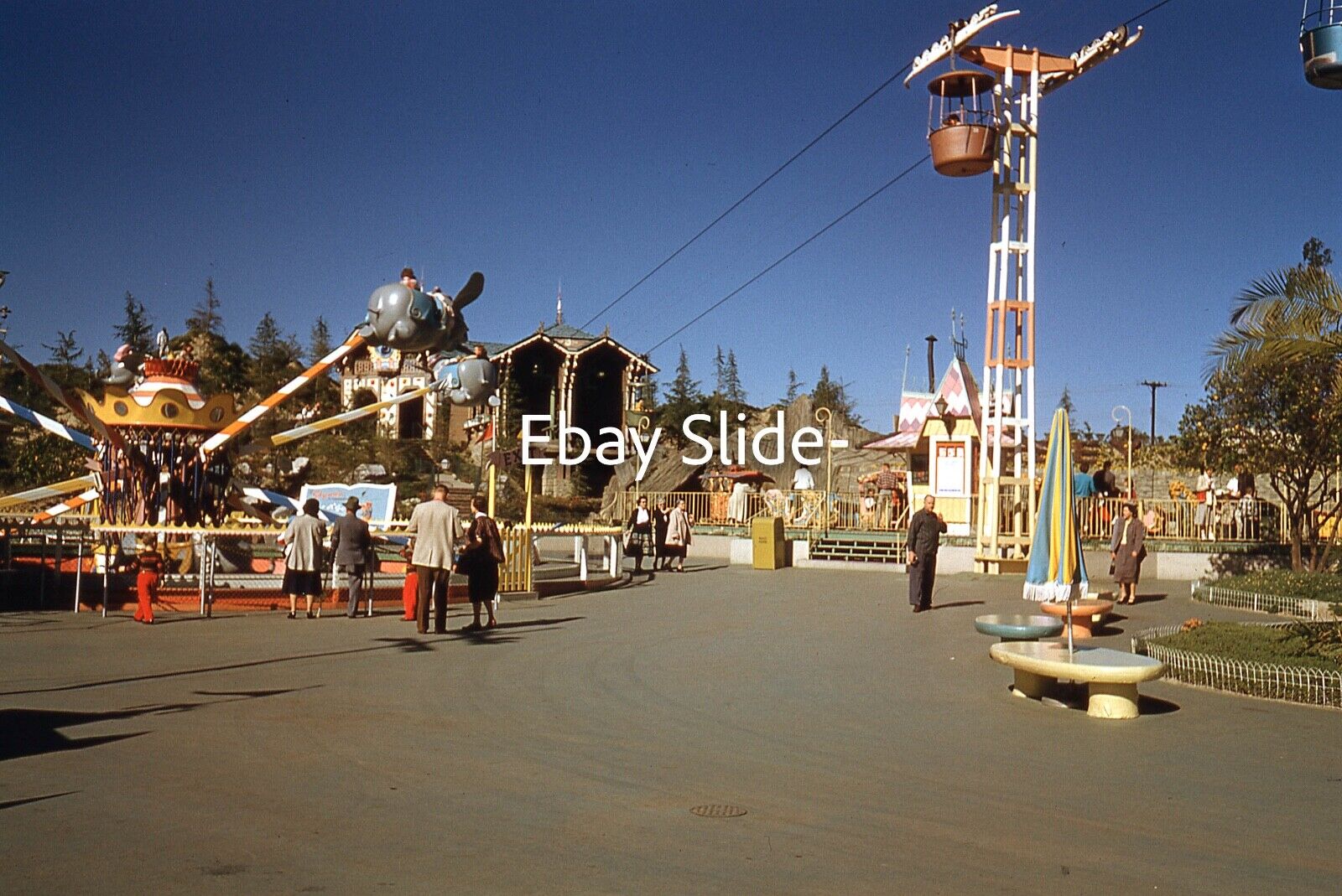 Original 1950\'s Red Border Kodachrome Slide Disneyland Children\'s Rides