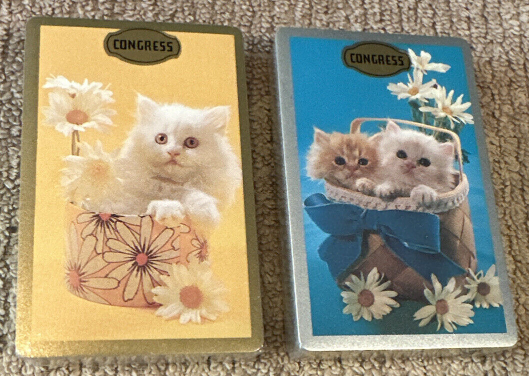Vintage Congress Cel-U-Tone Playing Cards White Kittens Persian Cats - Sealed