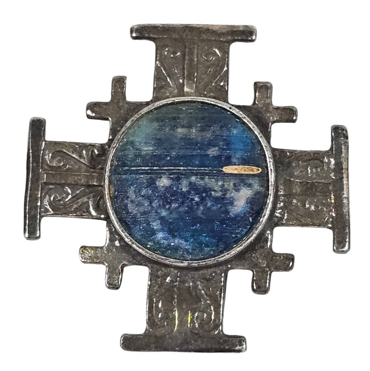 Sterling Silver Jerusalem Cross Ancient Roman Glass Necklace Pendant